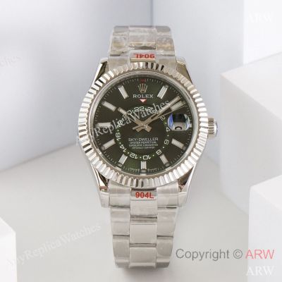 Super Clone Rolex Sky Dweller Olive Green Oystersteel Swiss Cal.9002 Movement